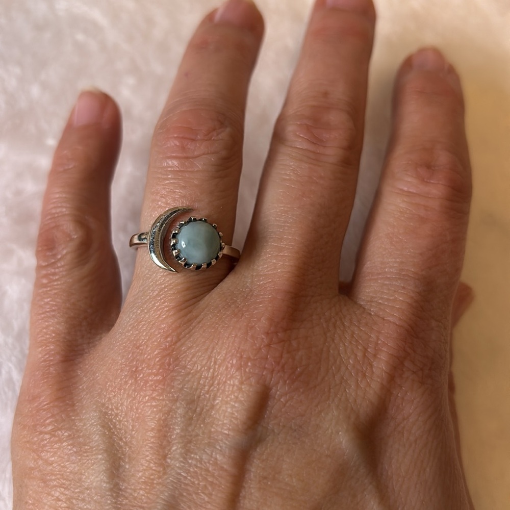 🩵 NEW Natural Larimar 925 Sterling Silver Ring size 7.5 adjustable - Picture 5 of 6